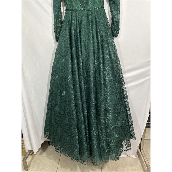 NWT Mac Duggal [ 2 ] 11215 Floral Embellished Long Sleeve ALine Gown Green J2059 - Picture 5 of 16